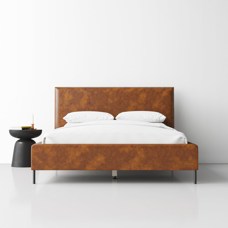 Naoma Vegan Leather Platform Bed, Brown, California King