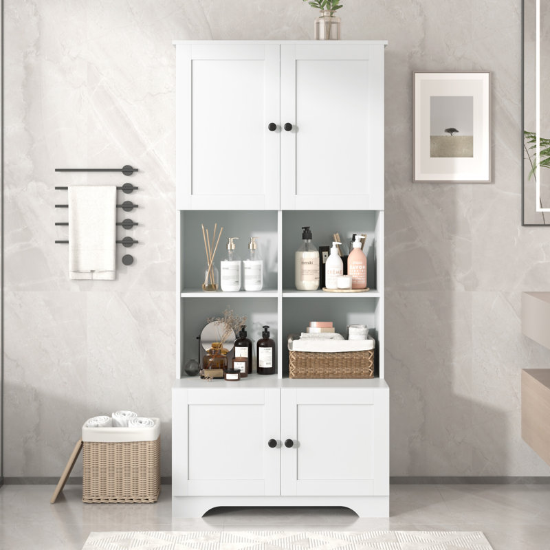 Armoire de rangement haute et large pour salle de bain, Blanc