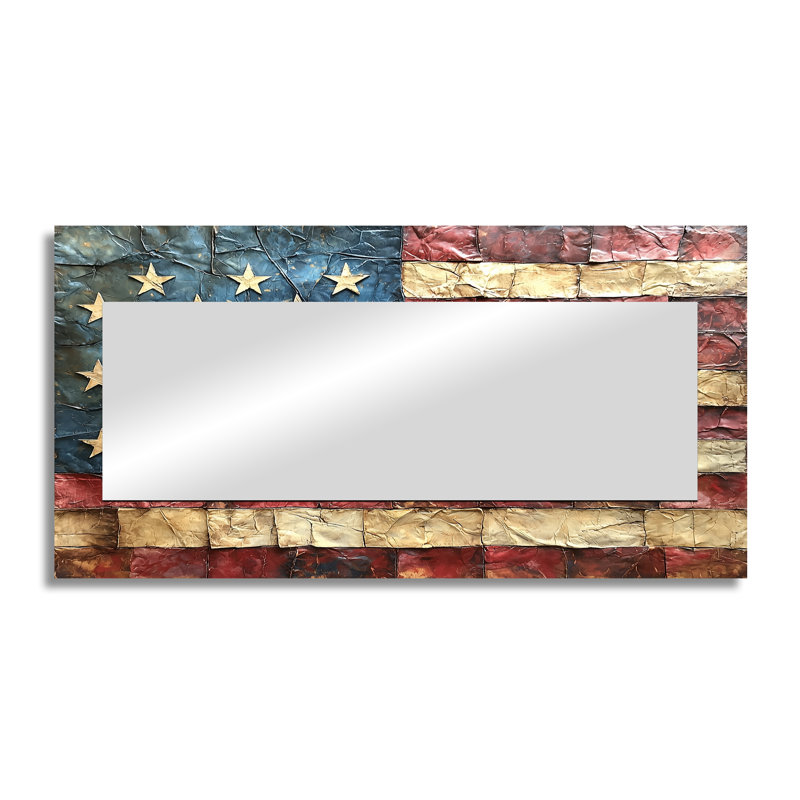 Declaration Of Independence American Flag I - Floral Decorative Mirror Wall Art - Printed On Metal, 28" x 55"