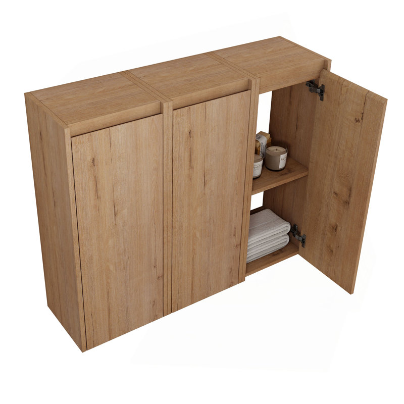 Armoire latérale de salle de bain 12 po, 3 portes à fermeture douce, fixation flottante, 12 * 3, Brun