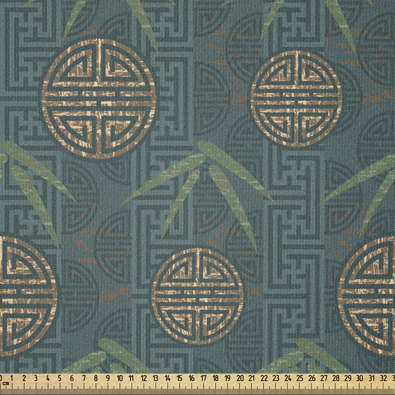 Tissu en bambou imprimé par The Yard, style à motif de motifs orientaux avec des éléments orientaux, l 36" x L 72"