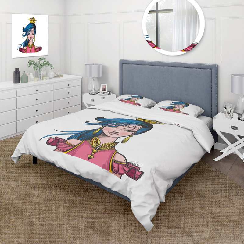 Portrait d'une princesse avec couronne - ensemble de housse de couette Shabby Elegance - microfibre de polyester