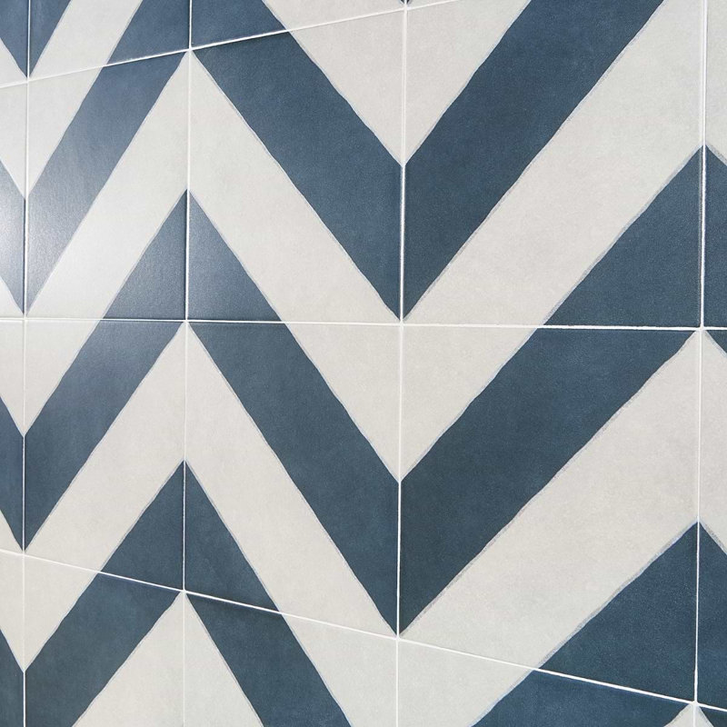 Auteur Chevron 9x9 Matte Porcelain Tile, Diagonals Chevron Navy Blue