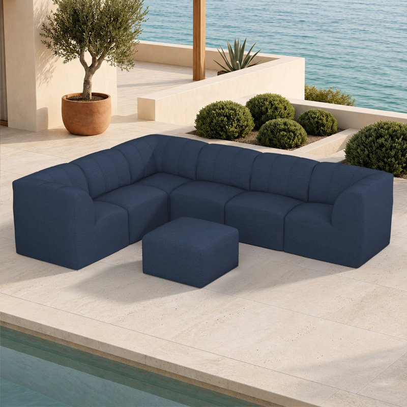 Canapé modulaire rembourré en L 7 pièces avec repose-pieds et coussins Sunbrella Eliana, Spectre indigo Sunbrella®