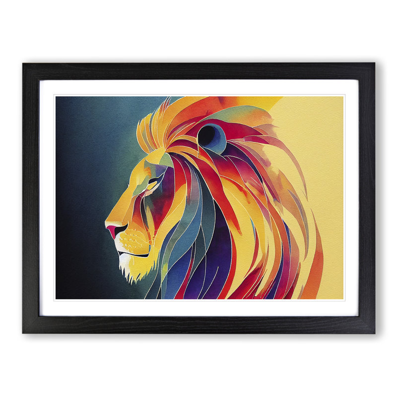 Lion Watercolour Vol.6 Abstract - Single Picture Frame Painting, Black, 25cm H x 34cm W x 2cm D
