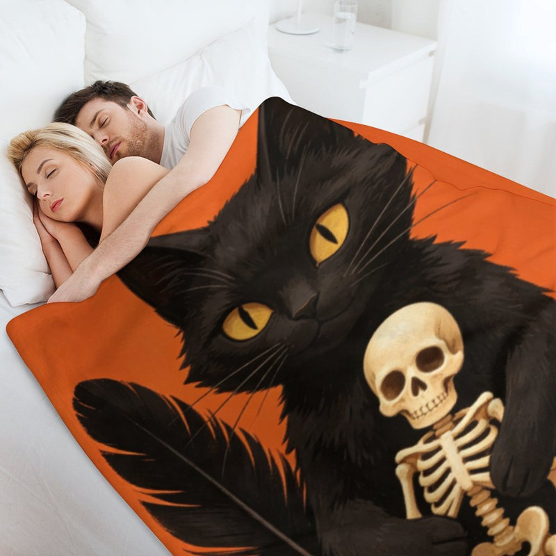 Jeté de chat noir en flanelle luxueuse, 30x40in