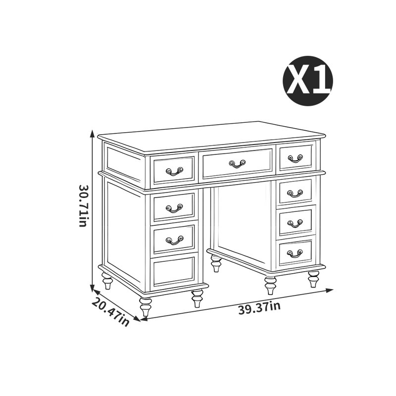 American style study, light luxury desk, 30.71" H x 39.37" W x 20.47" D
