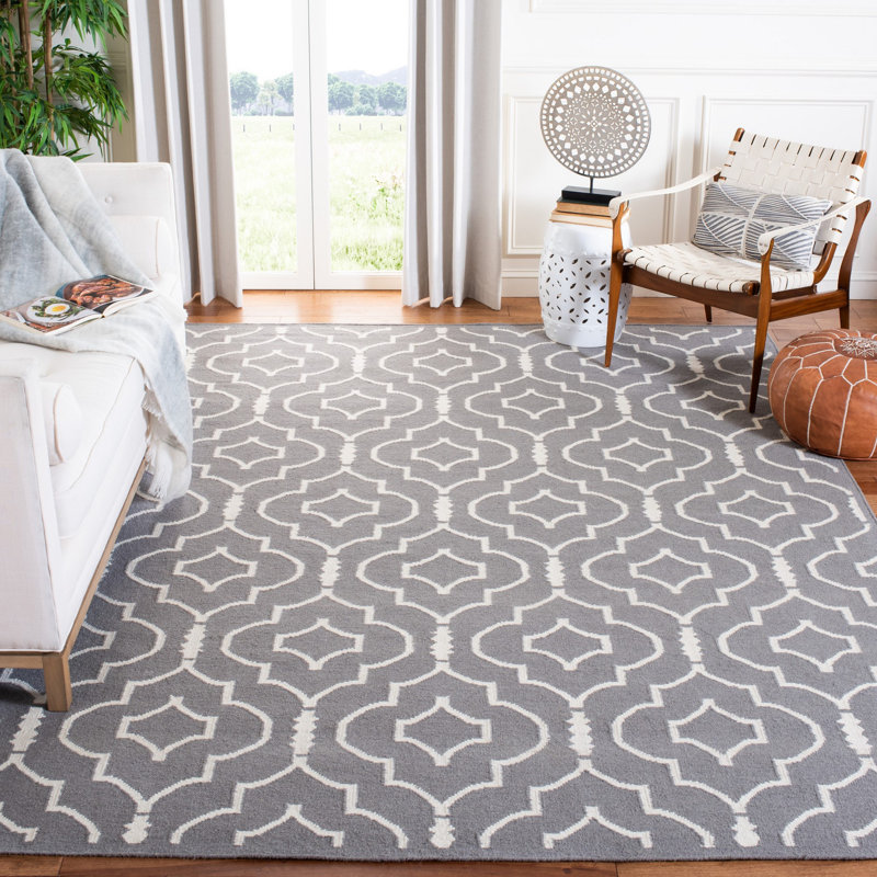 Tapis géométrique en laine / coton tissé à la main et à plat Waucoma, Rectangle 6 pi x 9 pi