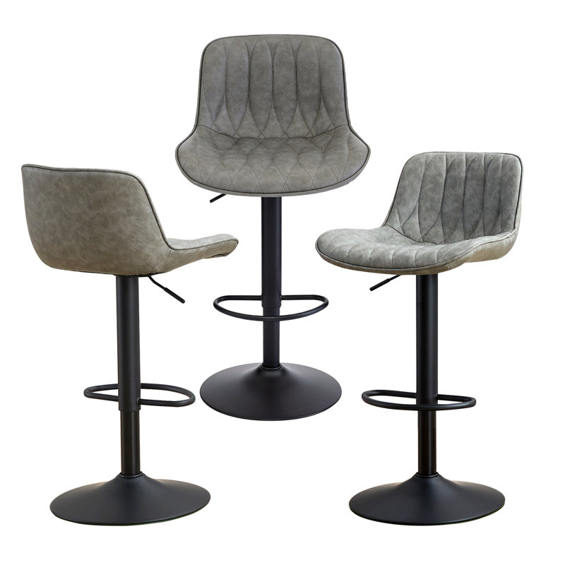 Tabourets de bar pivotants à hauteur réglable de 24 à 33 po avec îlot de cuisine, Gris, 3