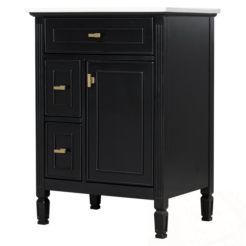 Meuble-lavabo avec lavabo, deux tiroirs et tablette de porte, Noir