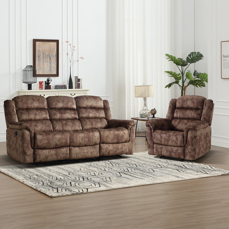 Ensemble de salon inclinable manuel en microfibre Dartee, Brun