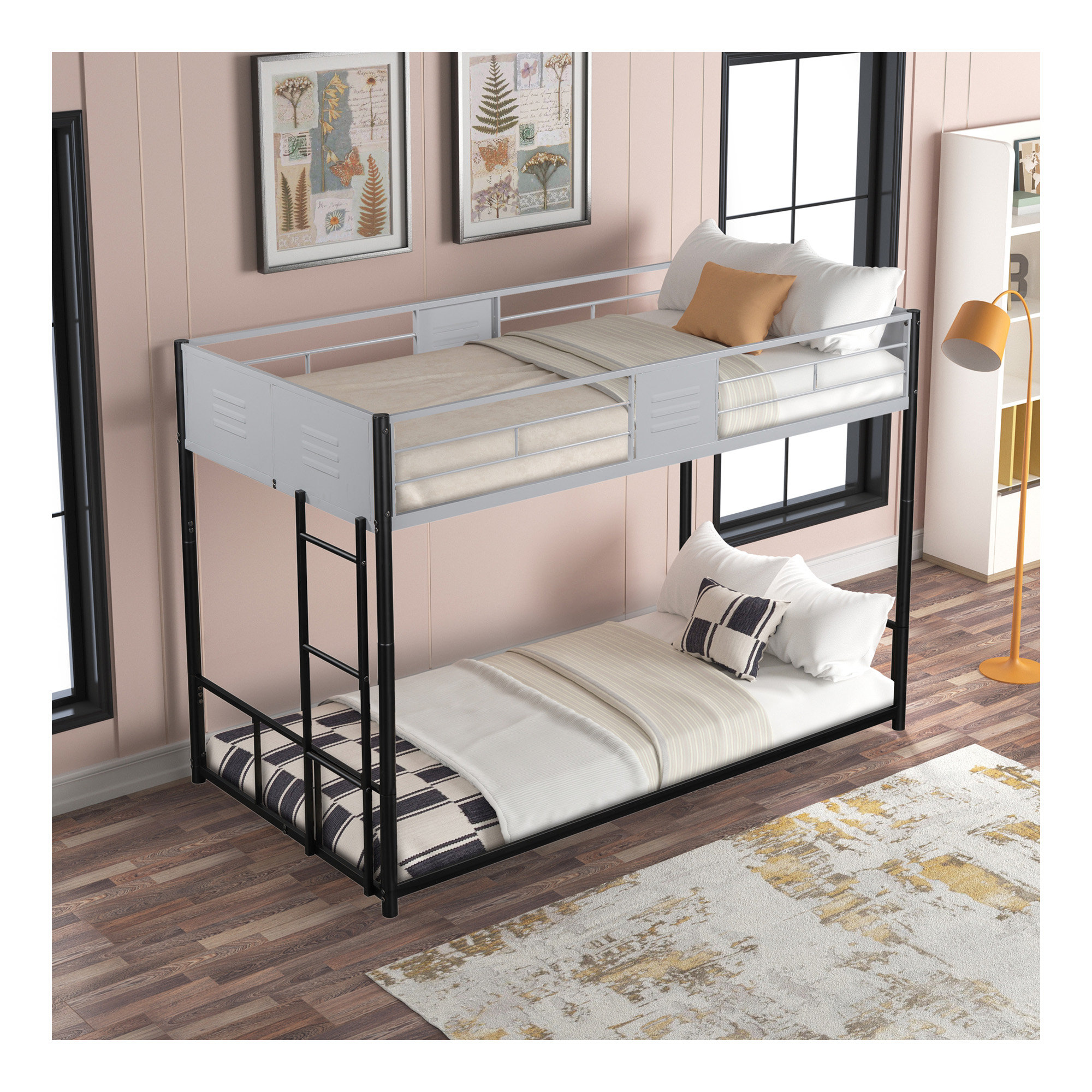17 Stories Metal Twin Over Twin Bunk Bed With Vent Board/ Heavy-Duty ...