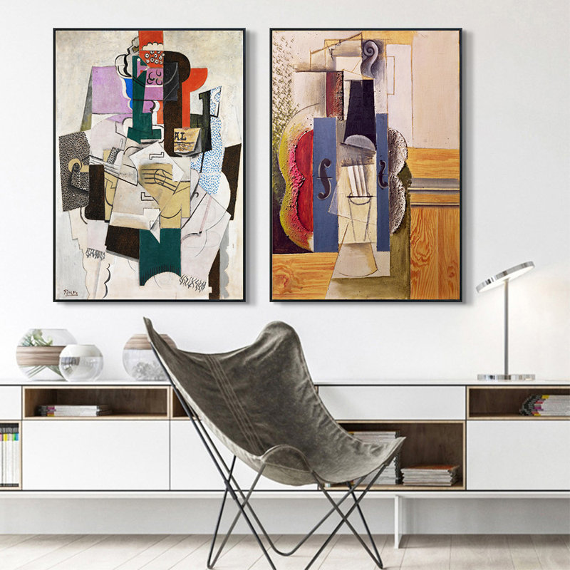 Ensemble de 2 toiles encadrées par Pablo Picasso Wall Art Series # 11 Living Room Home Office Decorations, Cadre mince noir