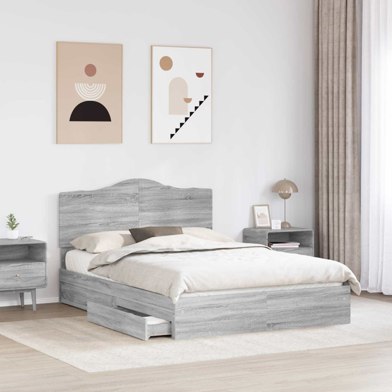 Bed Frame, European Double (140 x 200 cm), Grey Sonoma