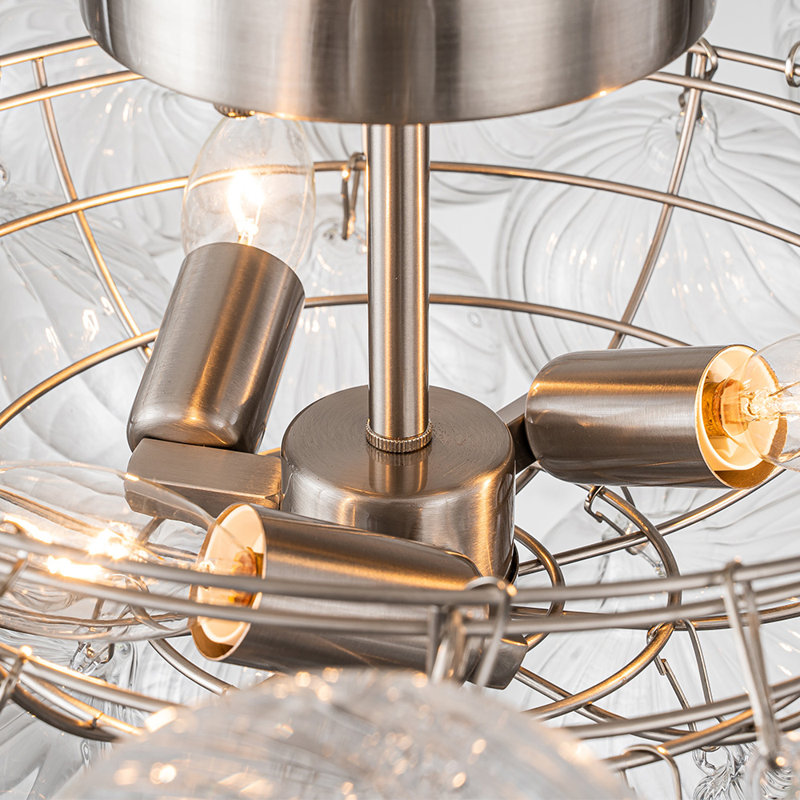 3-Light Dimmable Ribbed Glass Semi Flush Mount , Nickel