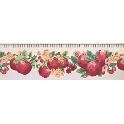 Bordure de papier peint pomme, fraise, cerise et fleurs L 0,58 pi x l 180 po