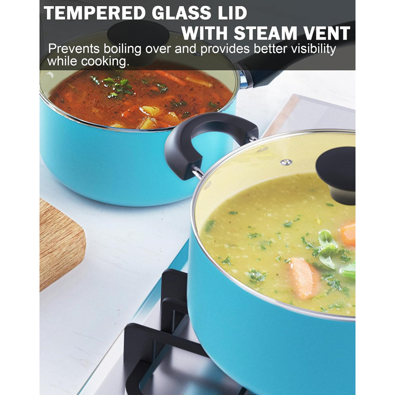 Turquoise 10-Piece Nonstick Aluminum Ceramic Cookware Set