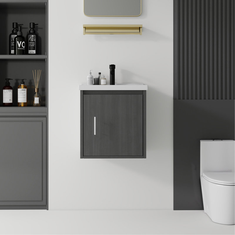 Meuble-lavabo flottant 20 po avec lavabo, porte à fermeture en douceur, évier en céramique, contreplaqué, gris, Grey, L 20 po