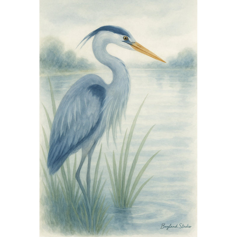 «Still Waters Heron - Tranquil Blue Heron», art mural sur toile