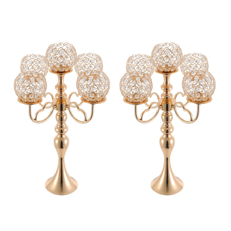 5-Arm Crystal Candelabra Centerpieces, Golden