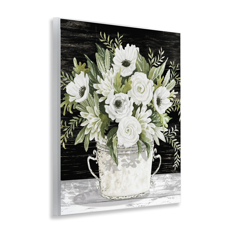 «White Flowers Country Tin», art mural sur bois par Cindy Jacobs