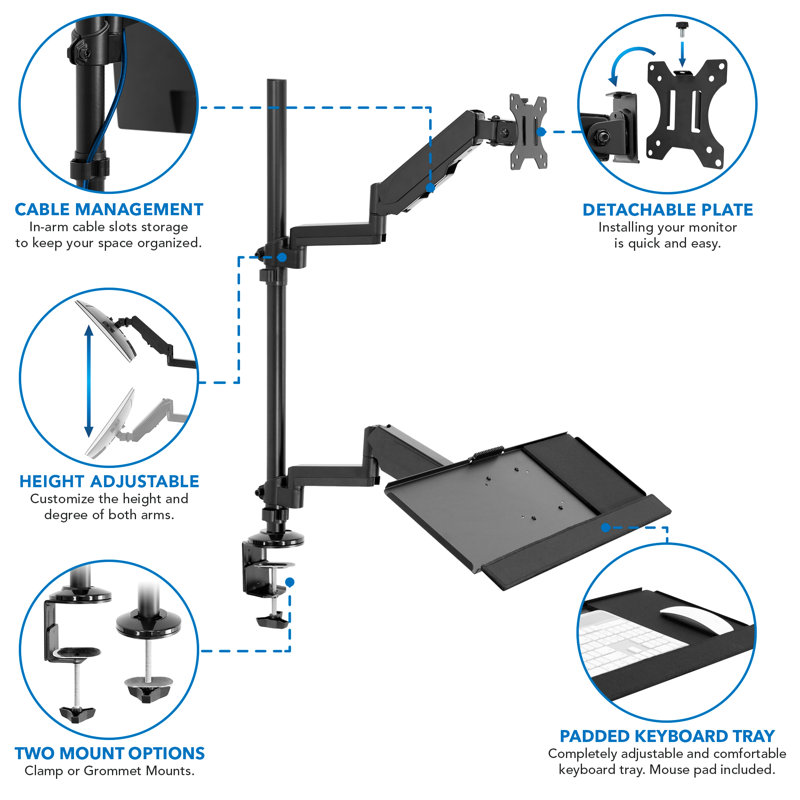 Mount-it Mount-It Full Motion Height Adjustable Sit Stand Monitor Desk Mount | Fits Up to 32" Screens