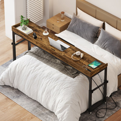 Norocel Adjustable Height Writing Desk with Built-In Electrical Outlet
