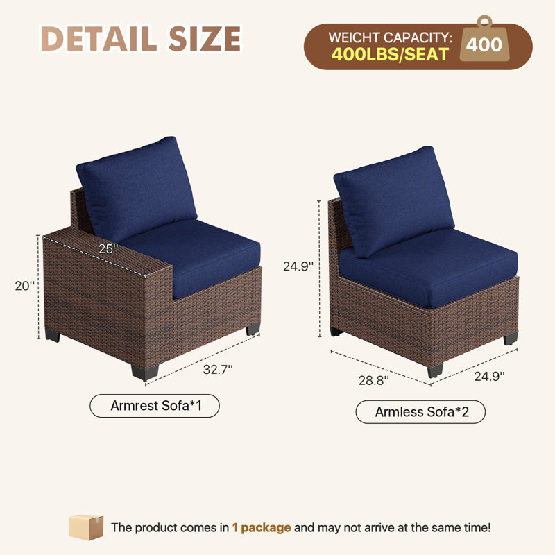 Patio Safo pour 3 personnes avec coussins, Marine