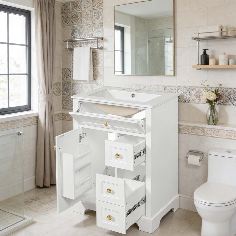 Meuble-lavabo moderne avec lavabo, pour petites et moyennes salles de bain, Blanc