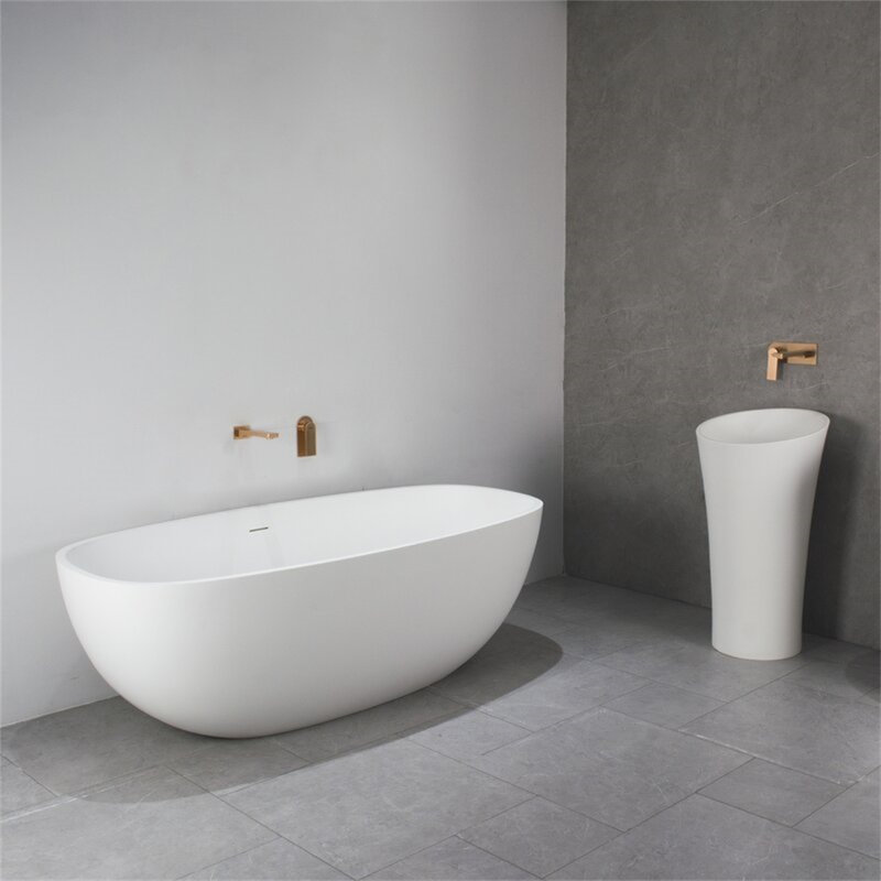 Anaie 65 " L x 29.5 " W Freestanding and Mounting / Installation Required Soaking Solid Surface Bathtub