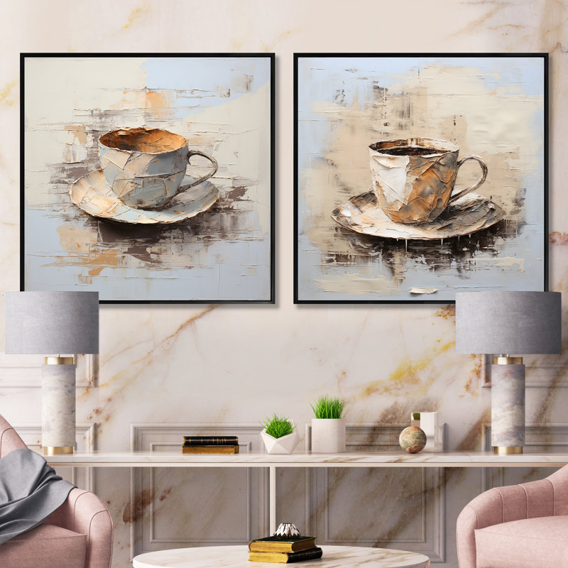 Tasse à café simple - ensemble de 2 collages carrés café et thé, Cadre noir, H 36 po x l 73 po