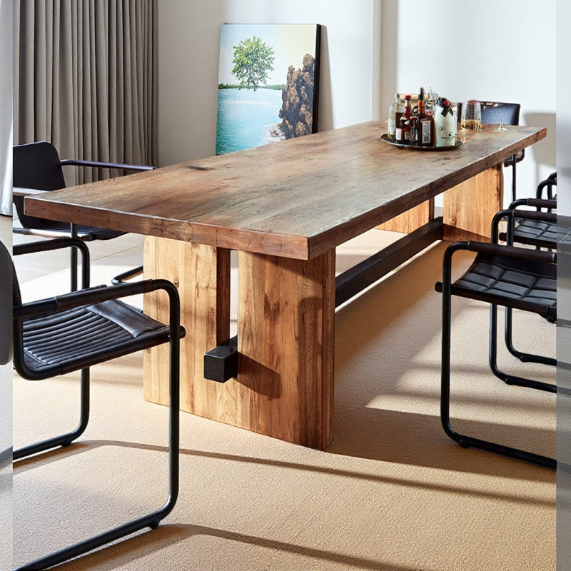 Loon Peak Solid Wood Rectangular Dining Table with Two Pedestals ...