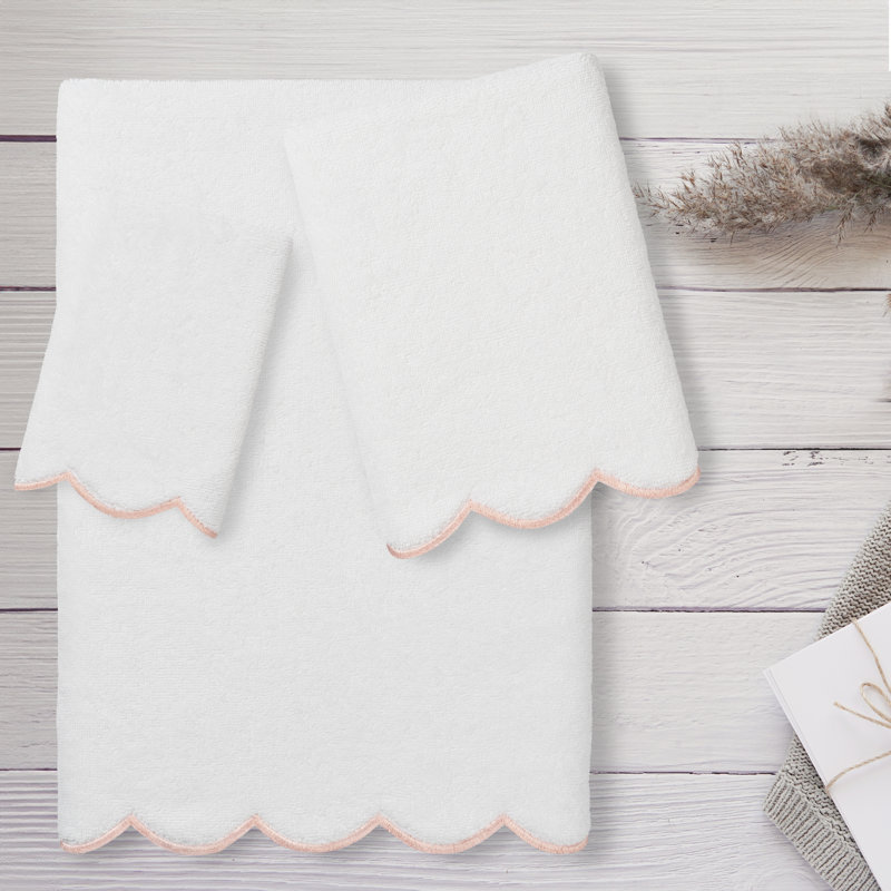  Ensemble de serviettes 100% coton ADORNIA, Ensemble 3 serviettes de bain, Blanc / Rose