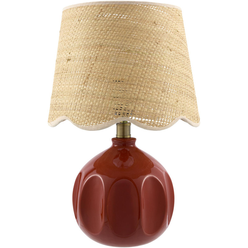 Lampe de table Amecia, Beige, Jute, Brique