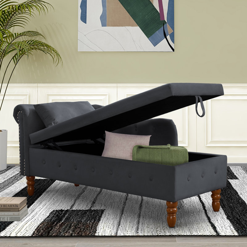 Chaise longue rembourrée Gloryvee, Velours noir