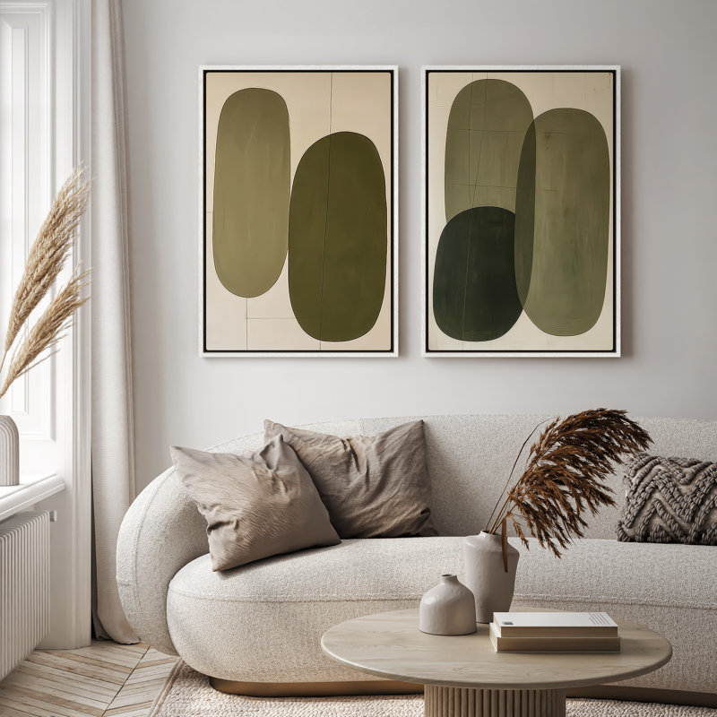 Framed Canvas Wall Art - Vintage Abstract Wall Prints for Bedroom - 16"x24"x2 panels, 24" H x 16" W, White