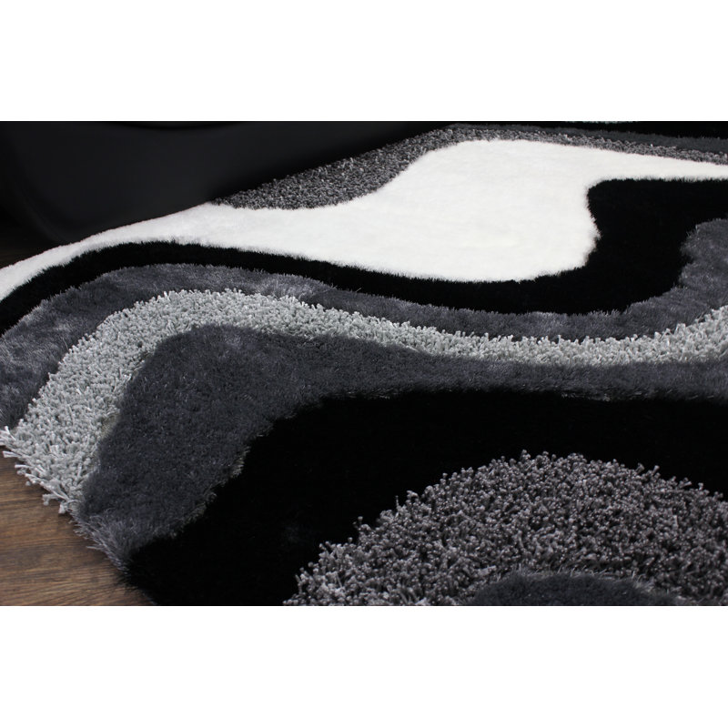 Tapis gris/noir touffeté à la main géométrique Isahag, Rectangle : 5 pi x 7 pi