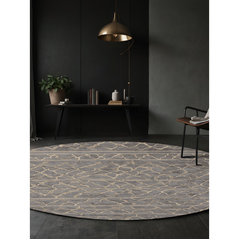 Machine Washable Gray Area Rug, Round 4'