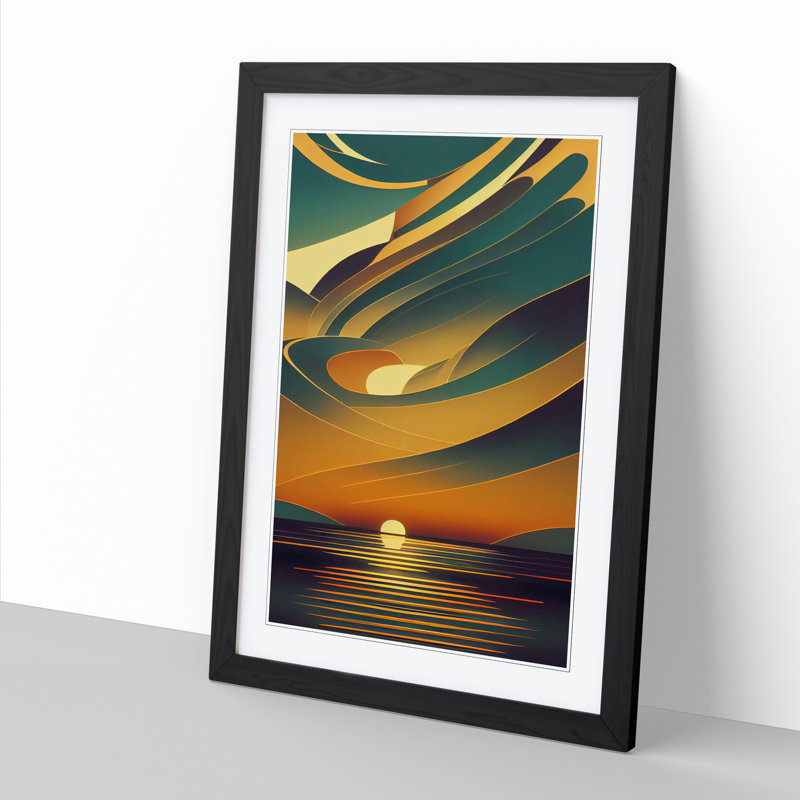 Sunset Digital Art - Picture Frame Print, 64cm H x 25cm W x 2cm D, Walnut