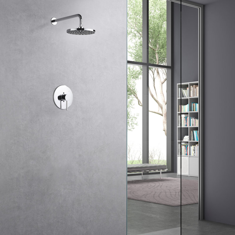 Garniture de douche de la collection Kree seulement: pomme de douche ronde de 8 po, ensemble de poignées simples et soupape brute incluse - chrome poli