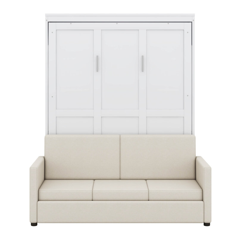 Full Size Murphy Bed Wall Bed With Cushion, White