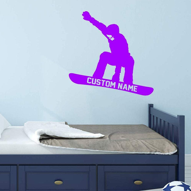 Adhésif décoratif Trinx Snowboarder avec nom personnalisé - CS46, Violet, H 13 po x l 13 po, Oui
