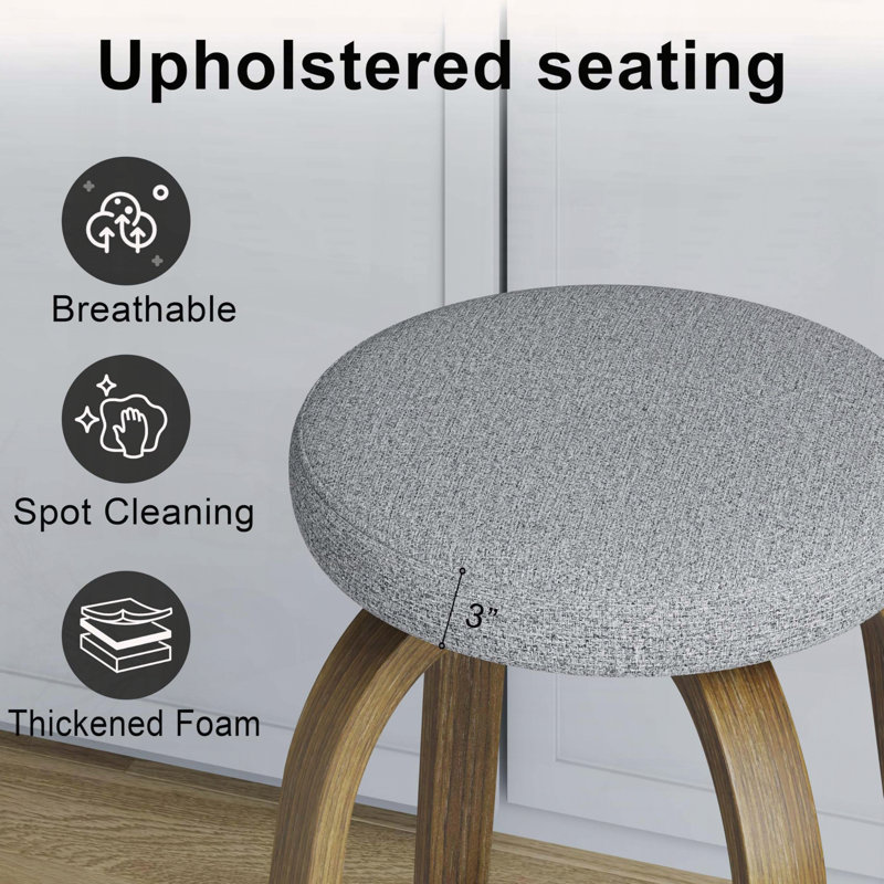Tabouret de bar pivotant avec dossier sans dossier et siège en tissu, hauteur de 30 po, ensemble de 2, Gris