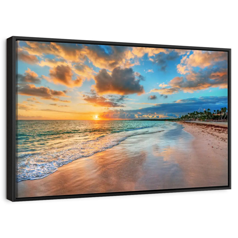 Coucher de soleil paisible à Ayotte, 25 po x 17 po, Cadre flottant noir