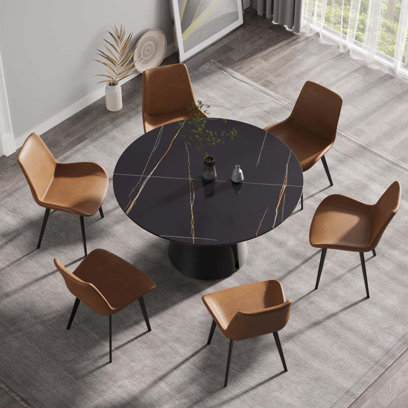 Artificial Stone Round Dining Table(Only Table), 29.53"H x 53.15"L x 53.15"W, Black, Black