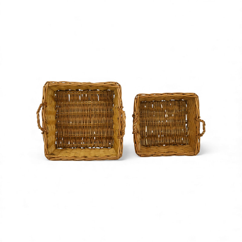 Elsidora Set of 2 Light Brown Square Baskets with Handles