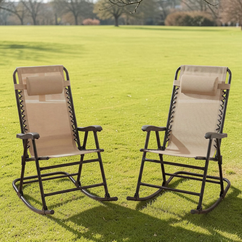 Ensemble de chaises berçantes pliantes pour patio, Kaki