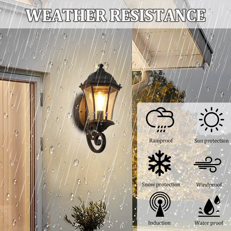 Mid-Century Mordern Outdoor Wall Sconce with Dusk to Dawn with Clear Glass Shade Waterproof, 1