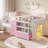Twin Size Low Loft Bed With Built-in Desk, Metal Loft Bed With 6 Storage Drawers, Open Bookshelf, Under-bed Play Tent With Led Lights,safety Guardrail & Inclined Ladder-1202610187