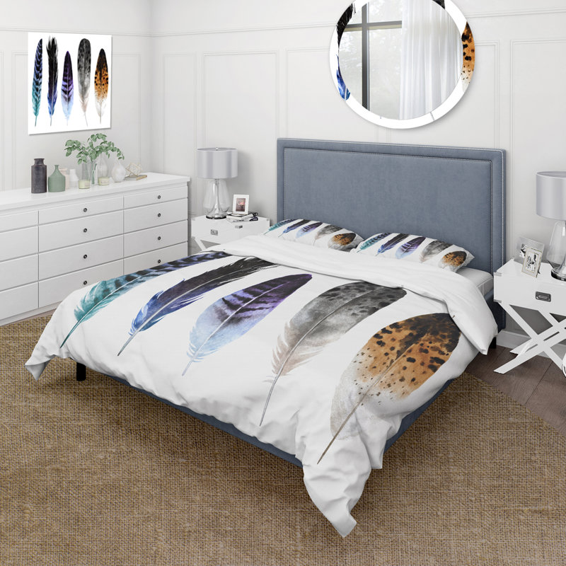 Ensemble de housse de couette bohème et éclectique Colorful Boho Feathers II - Microfibre polyester